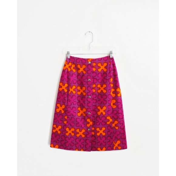 Vtg 60s 70s Finnippa Pink Orange Midi Skirt 00 XXS - Picture 3 of 7